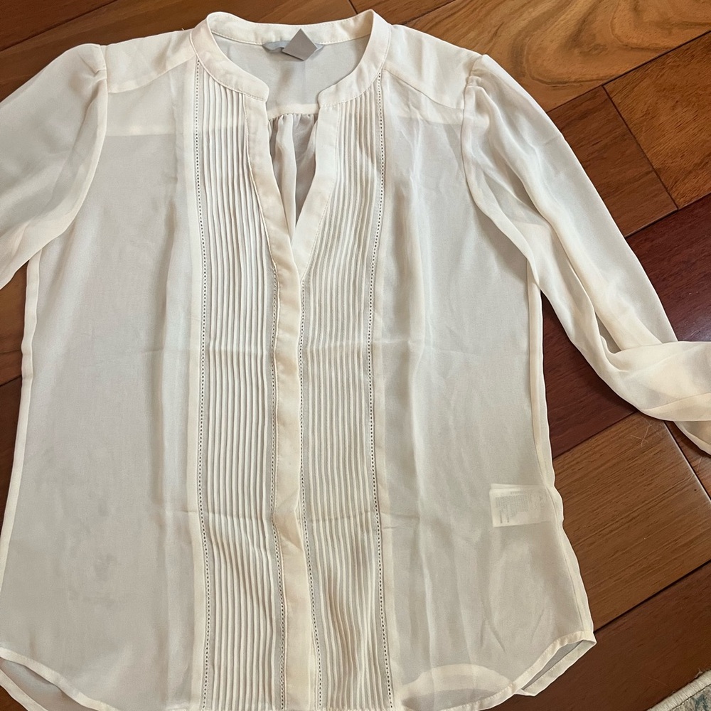 H&M Cream Long Sleeve Pleated Blouse